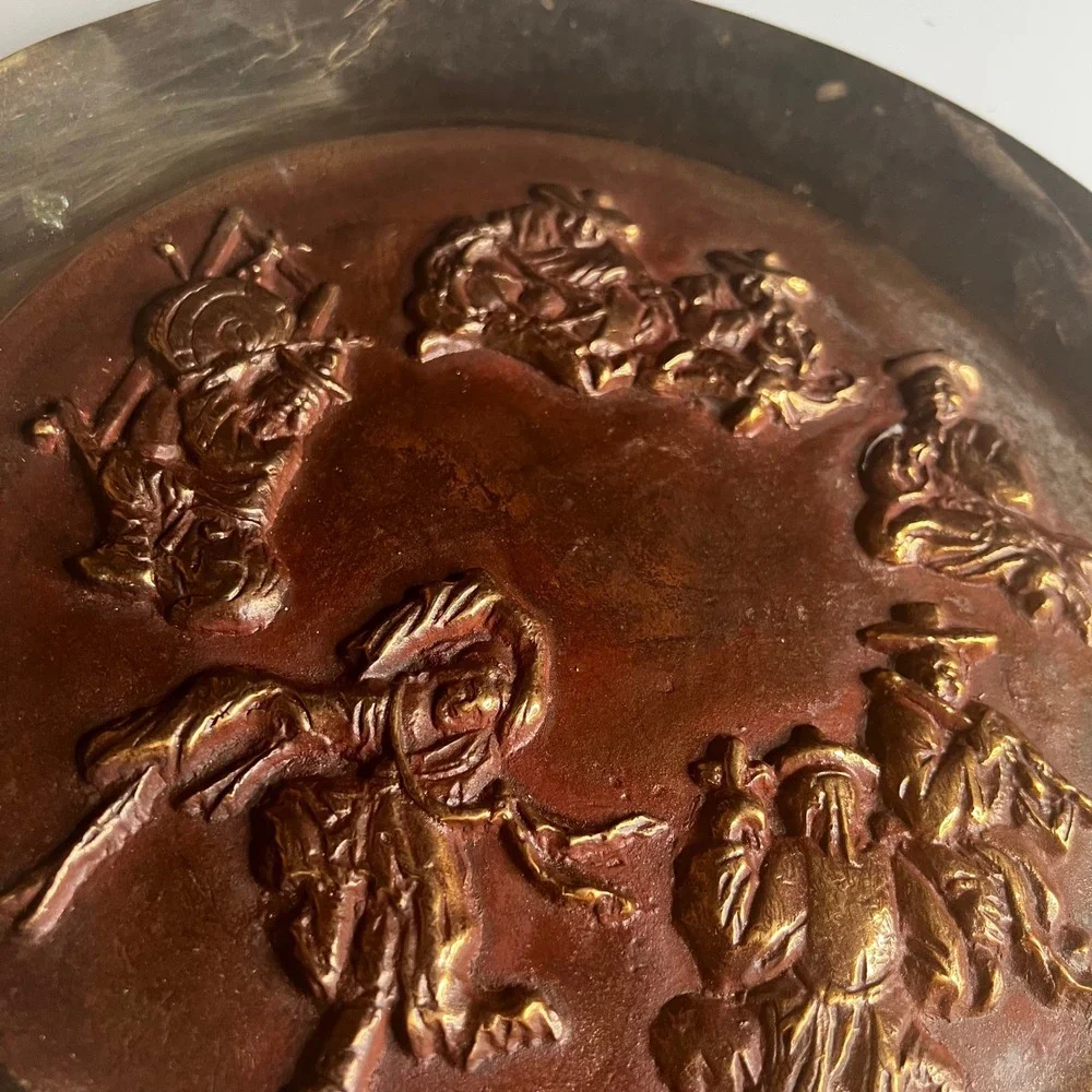 Vintage Korean Brass Copper Wall Plates Set of 3 Mixed Metal Relief Decor 11.75